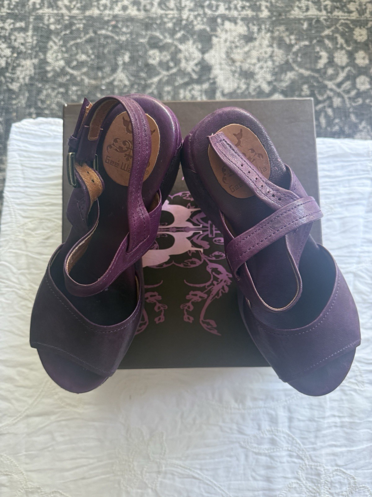 Gee Wawa Purple Torino Mega Platform Wedge Sandals Sz 9 Chunky Boho Goth RARE
