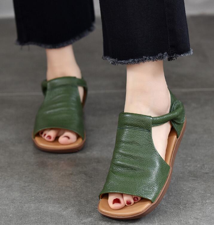 Women’s Gladiators Open Toe Cow Leather Sandals Flats Comfort Oxfords Ankle Boot