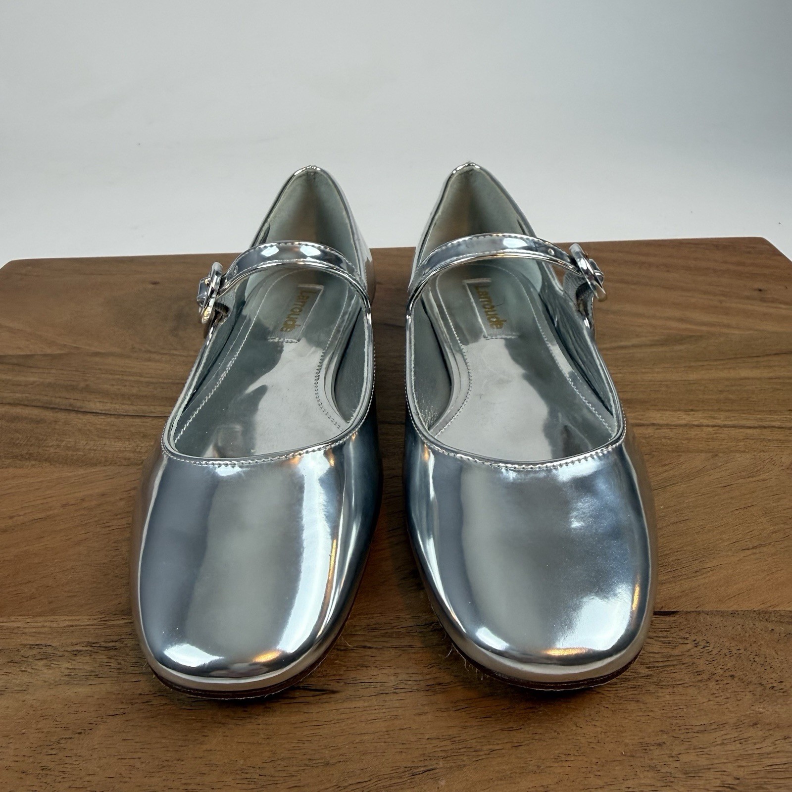 New Womens Larroude Blair Silver Specchio Leather Mary Jane Flats Shoes Size 5 B