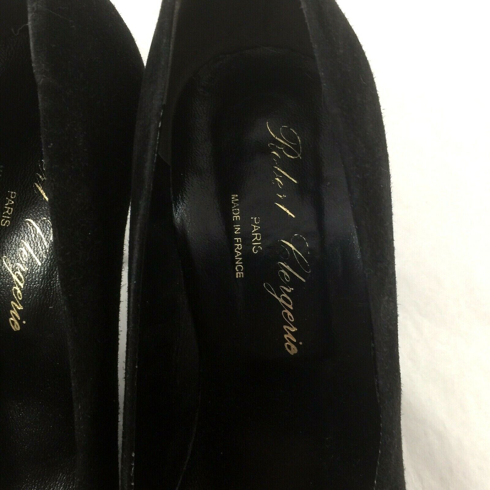 Robert Clergerie Suede Pump Black Round Toe Cone Heel Slip On Classic 5.5