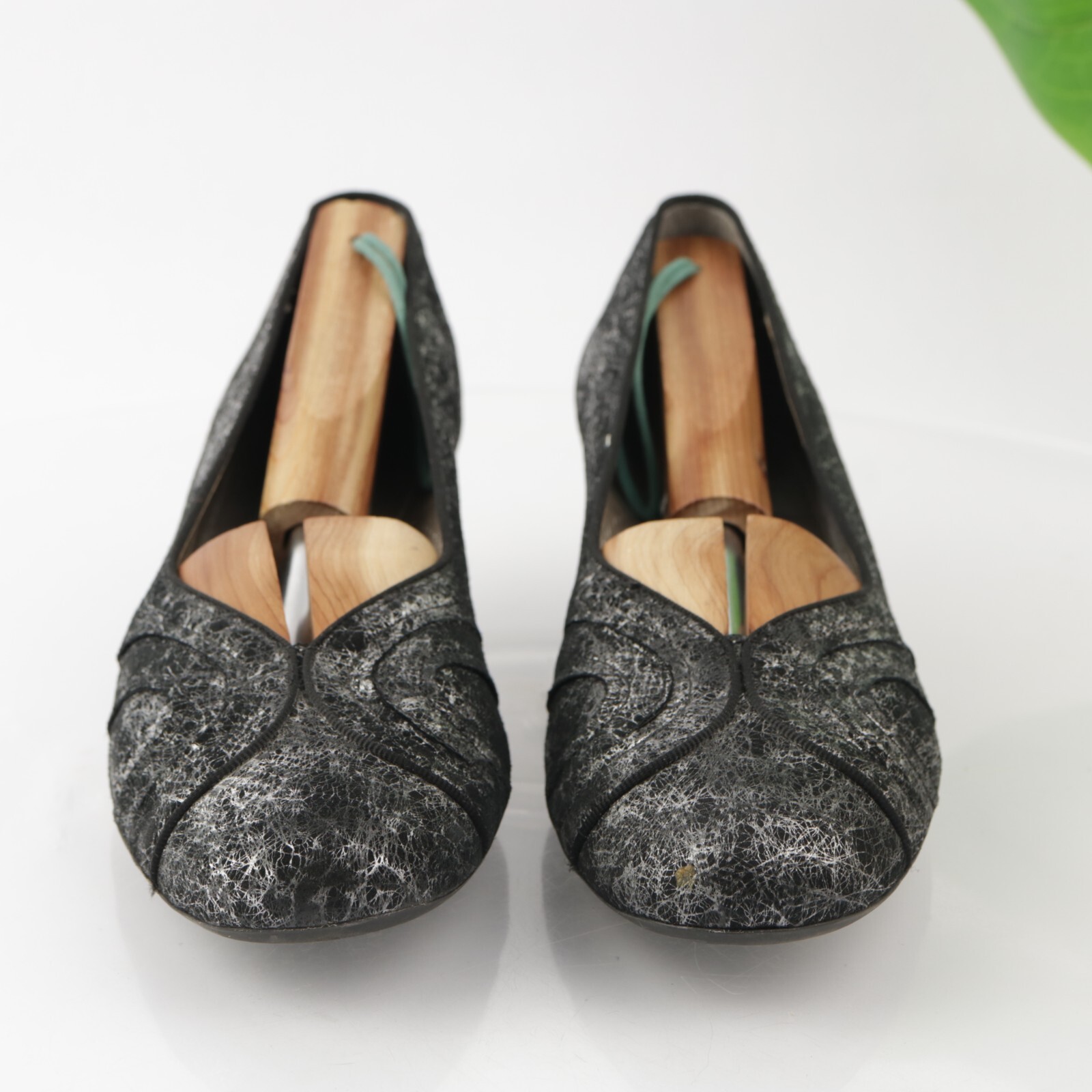 Ara Womens Gabrielle Pump Size 8 H Black Silver Python Block Heel Comfy Shoe