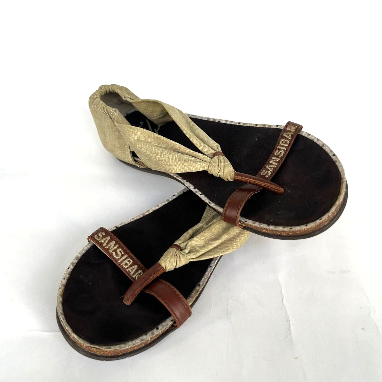 Sansibar Sylt Women’s Canvas & Leather Thong Sandals Shoes Size 37 EU Olive