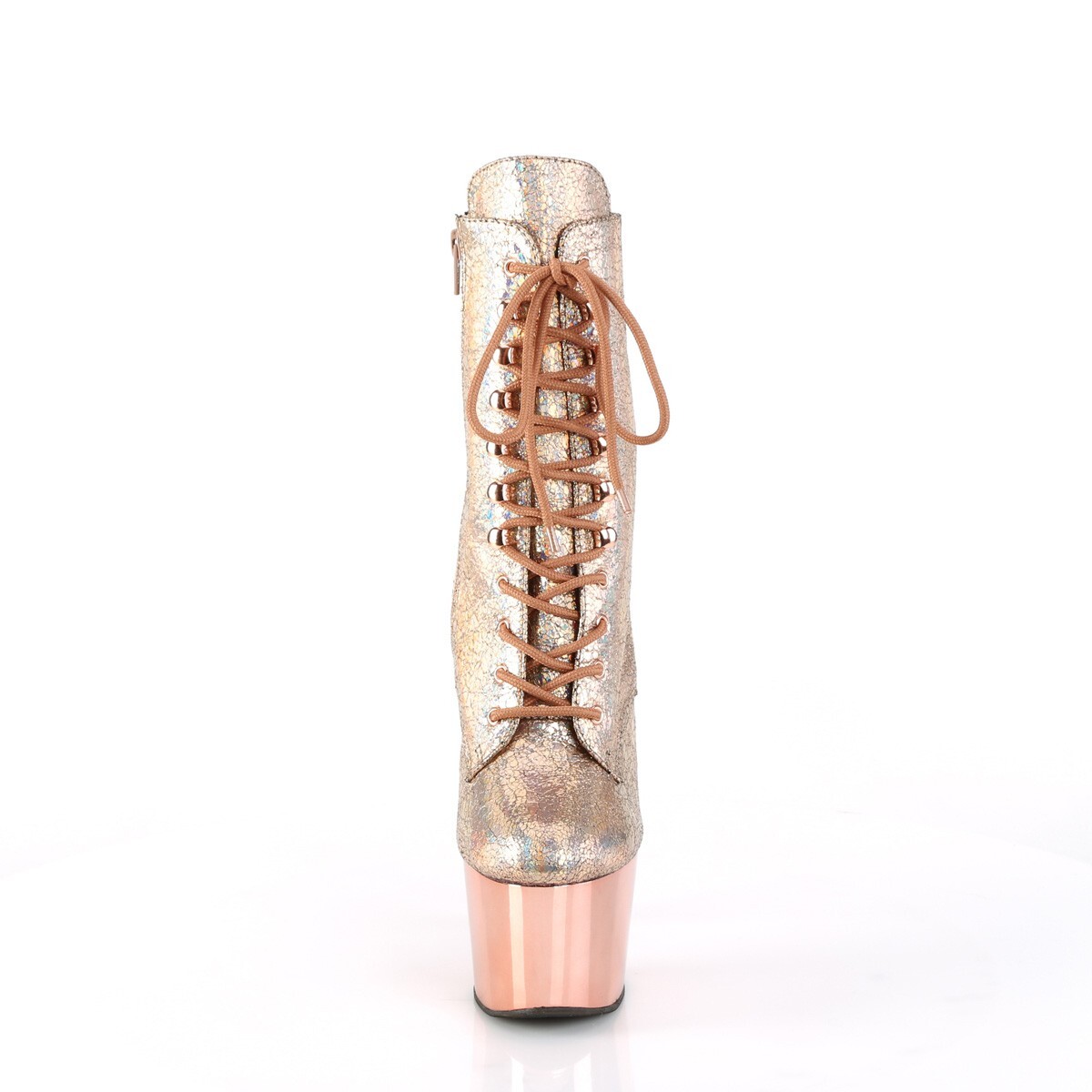 ROSE GOLD HOLOGRAPHIC METALLIC 7″ BOOT-CHROME PF-SIDE ZIPS Sz 5 6 7 8 9 10 11 12