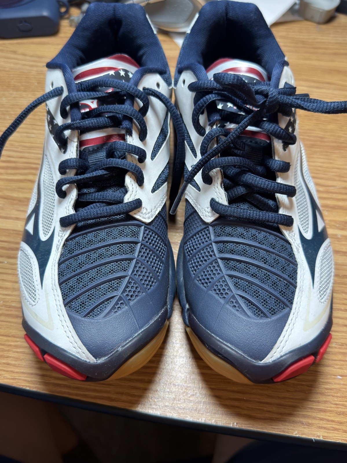 Mizuno Womens Sz 6 Wave Lightning Z3 430228 OUOU Red White Blue Running Shoes