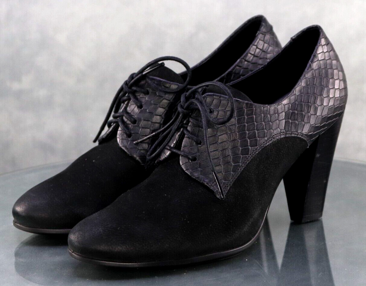 ECCO Women’s Pump Heels Shoes Size EU 40 US 9-9.5 Suede Black Snake Print