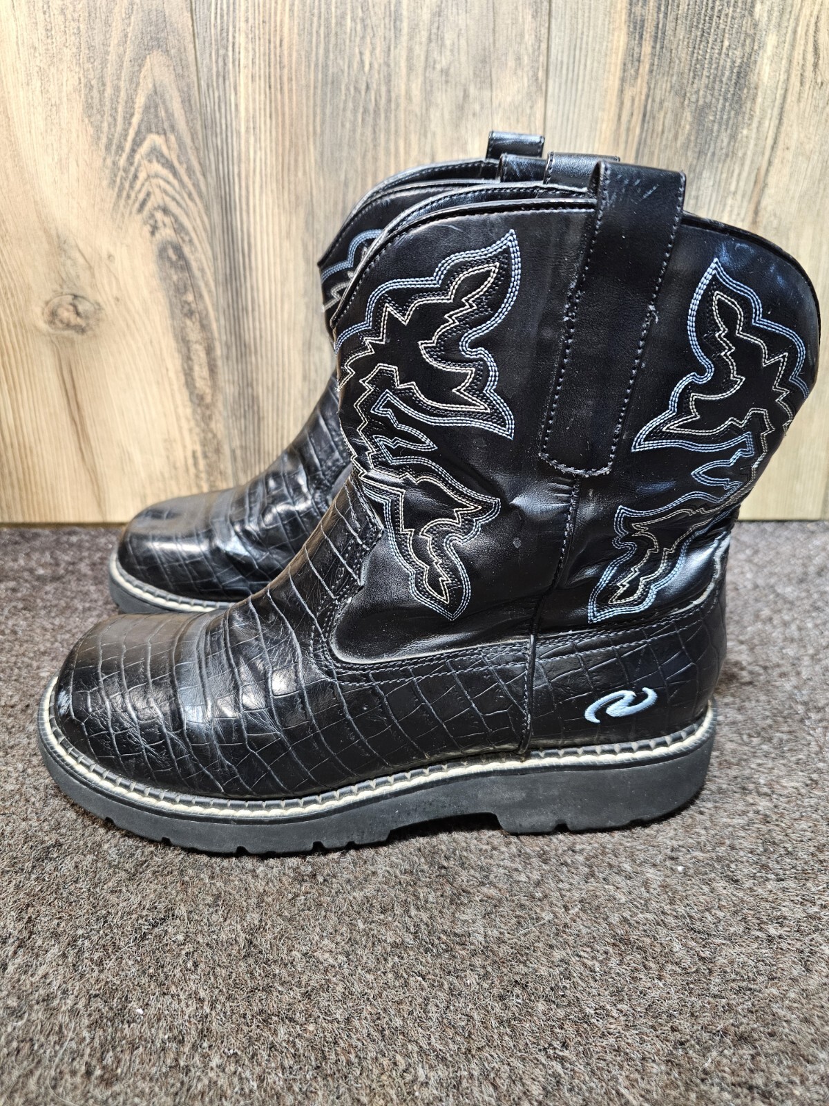 Roper Aligator Textured Black Ladies Chunky Boots Ricochet Womens 9