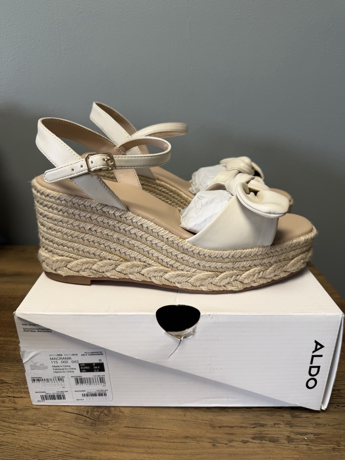 Aldo Women’s Macrama Espadrille Platform Wedge Sandals. Size 8. NWT/In Box.