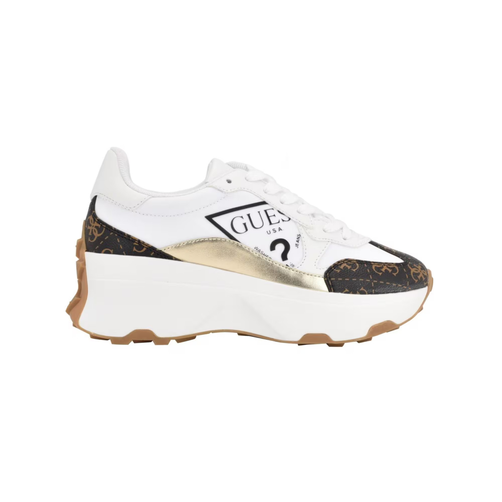 Women’s GUESS Calebb Chunky Platform Fashion Sneakers White/Brown Logo SZ 5