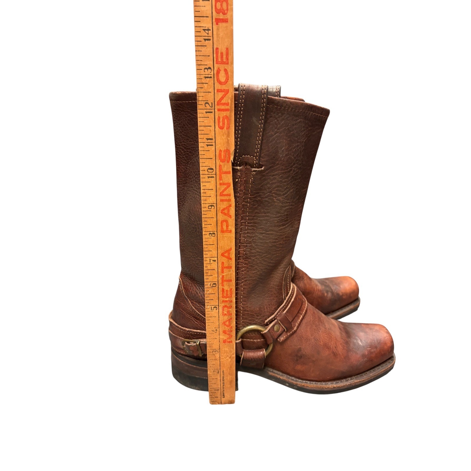Vintage Frye Brown Leather Belted Harness Boots 77250 Pull On O-Ring Size 8