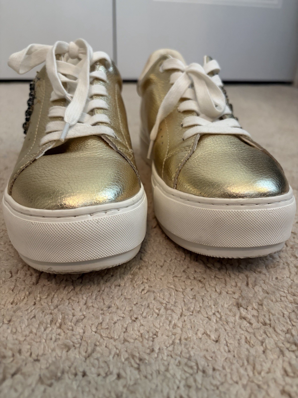Kurt Geiger London Laney Eye Embellished Gold Leather Platform Sneakers Size 40