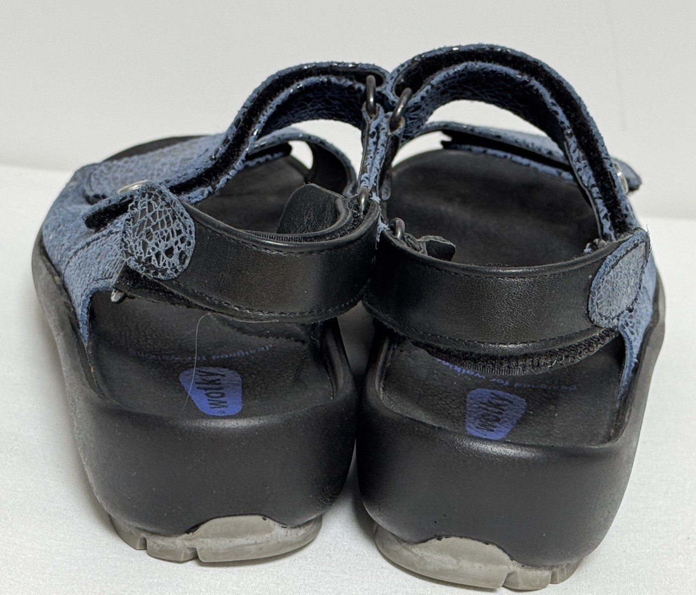 Wolky Rio Women’s Denim Crash Blue Leather Platform Sandals Sz 39