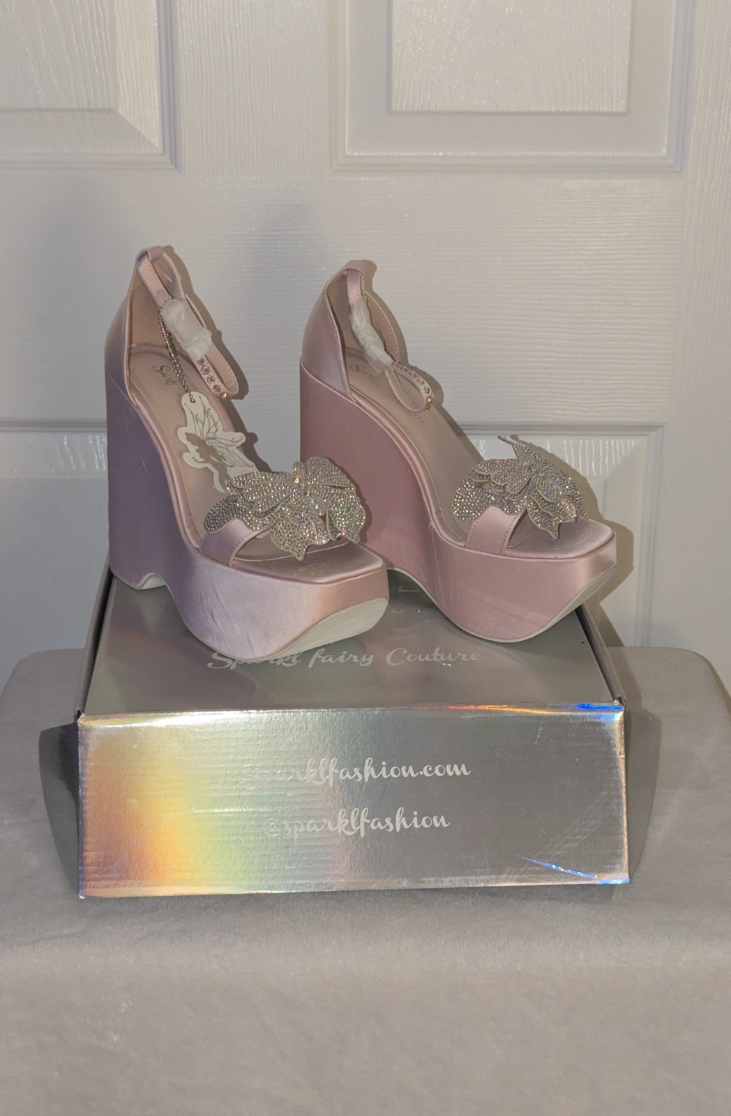 Sparkl Fairy Couture Butterfly Princess Pink Rhinestone Platform Wedges Sz 9 NIB