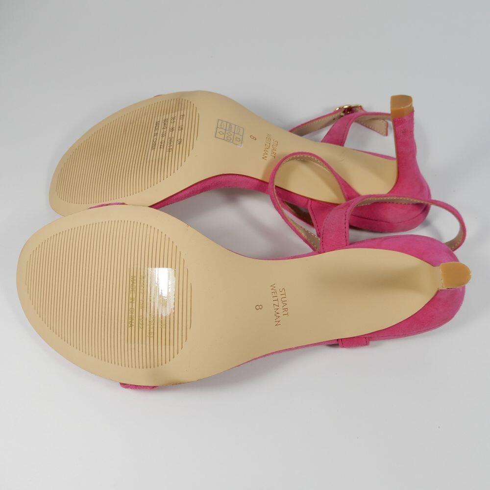 Stuart Weitzman Dancer Twistie SANDALS Heels Size 8 Peonia Pink Suede NEW $450