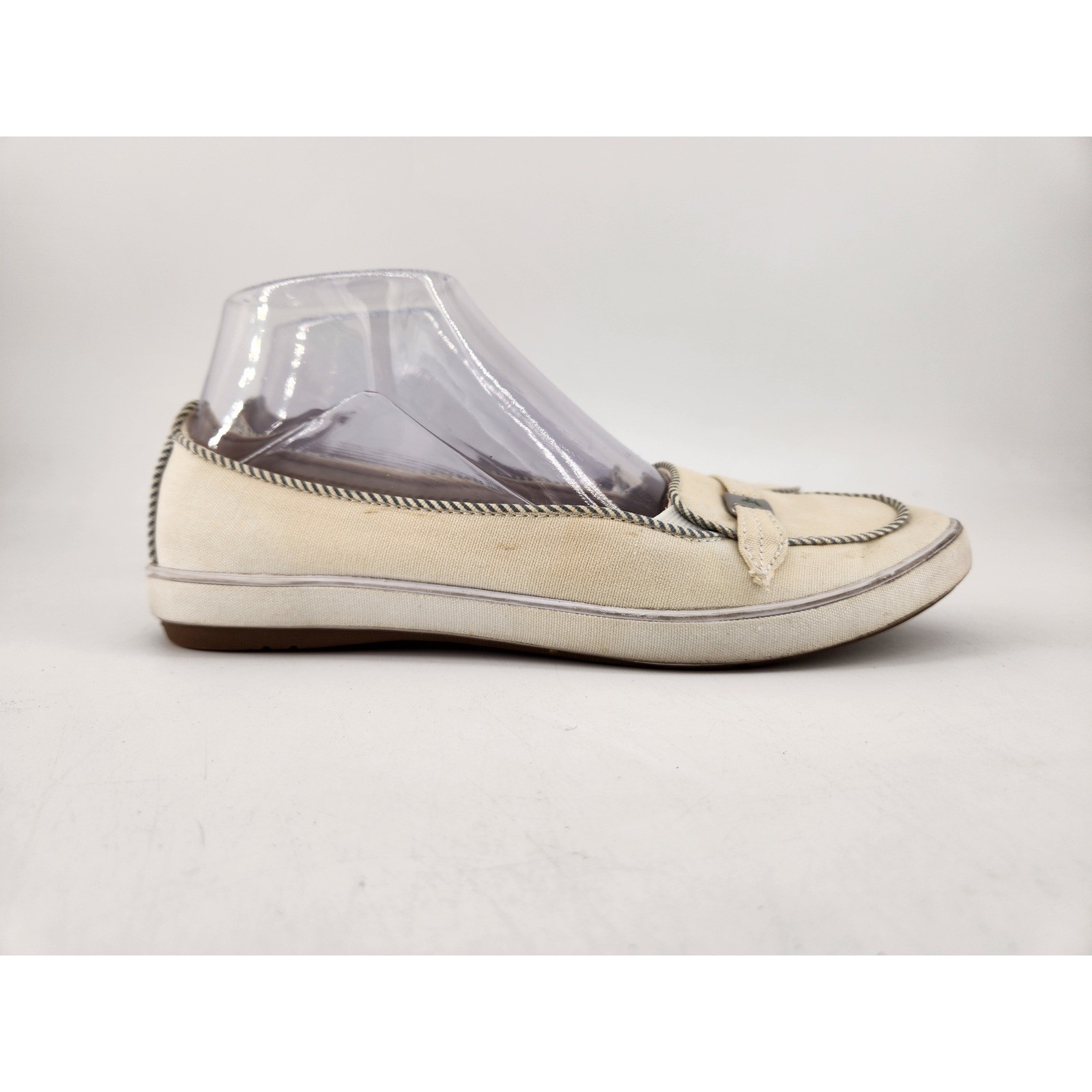 Grasshoppers Loafers Womens 7.5M Cream Canvas Slip On Moc Toe EF33894