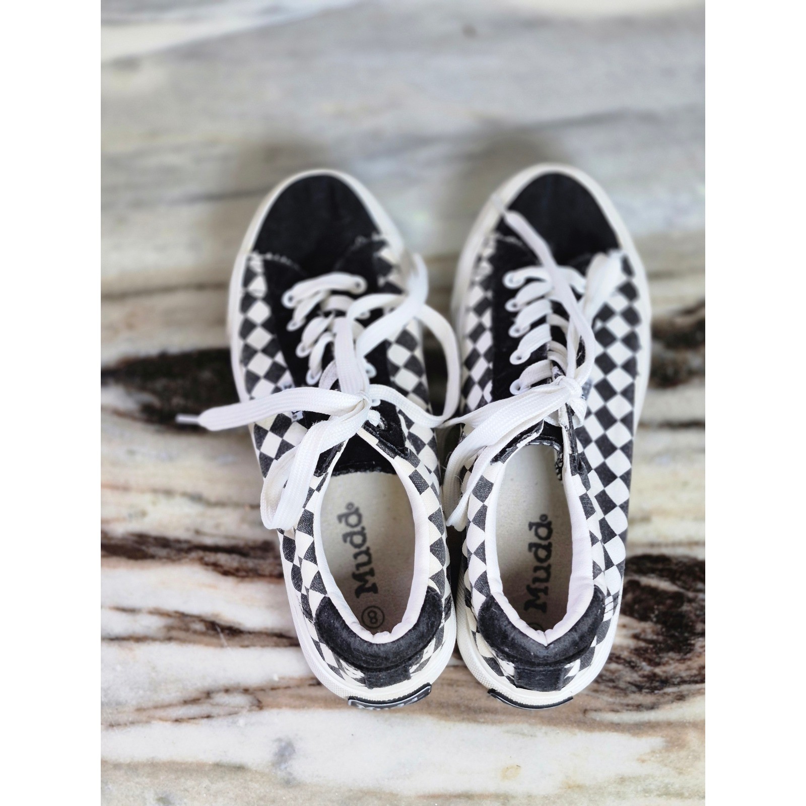 Mudd Poppy-04L Black White Checkerboard Canvas Low Top Sneakers Womens 8