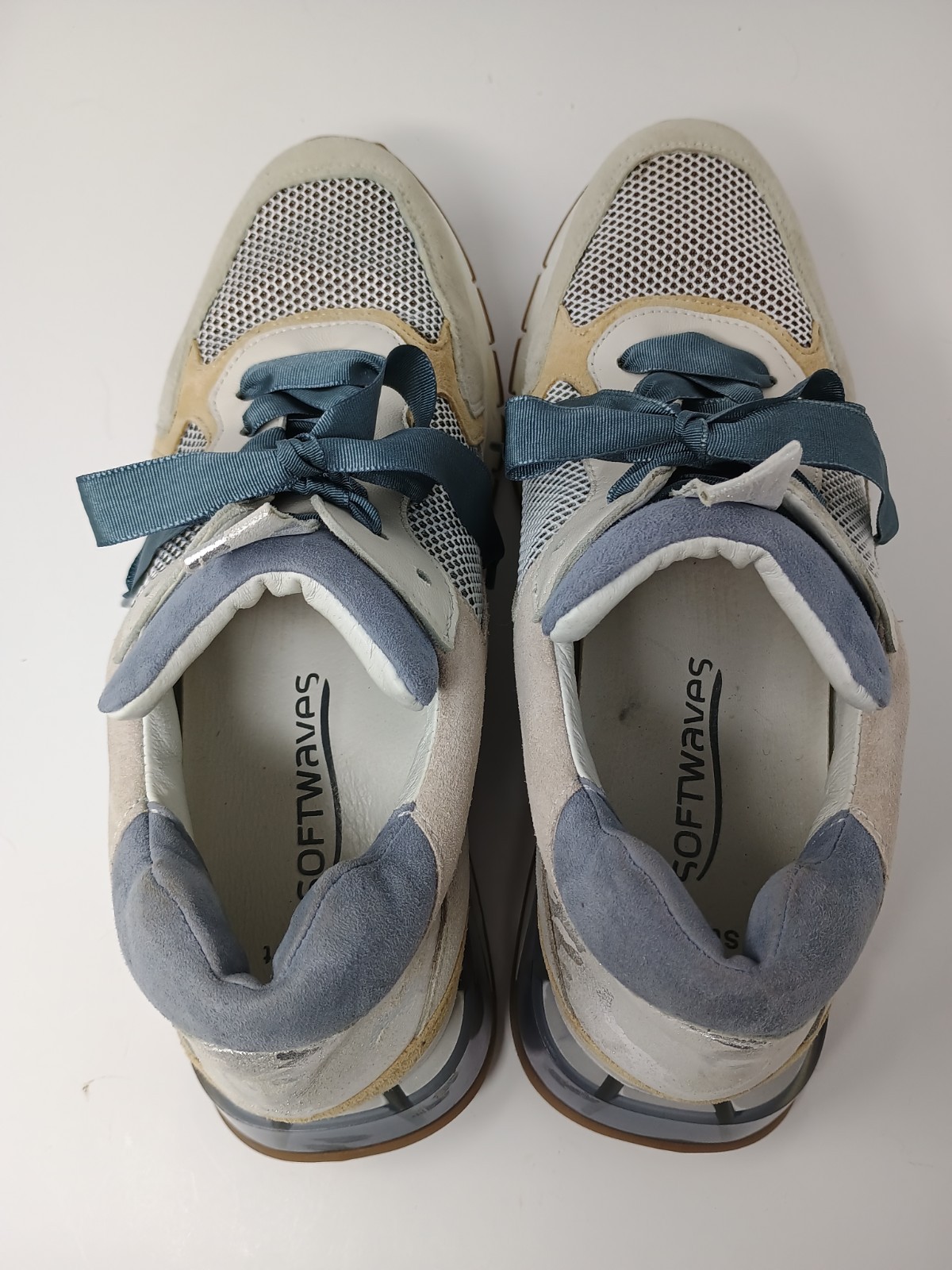 Softwaves Platform Sneakers Blue Tan Silver Camo Suede EU 39.5 US 8.5