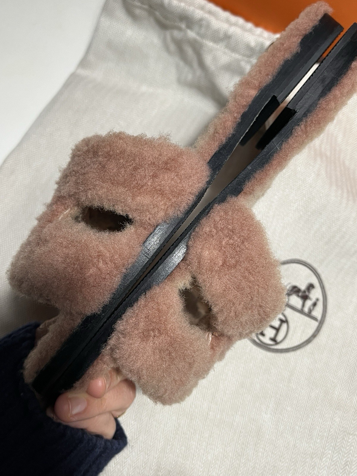 Hermes Teddy Shearling Fur Oran Sandals Size 36 With Box And Bags