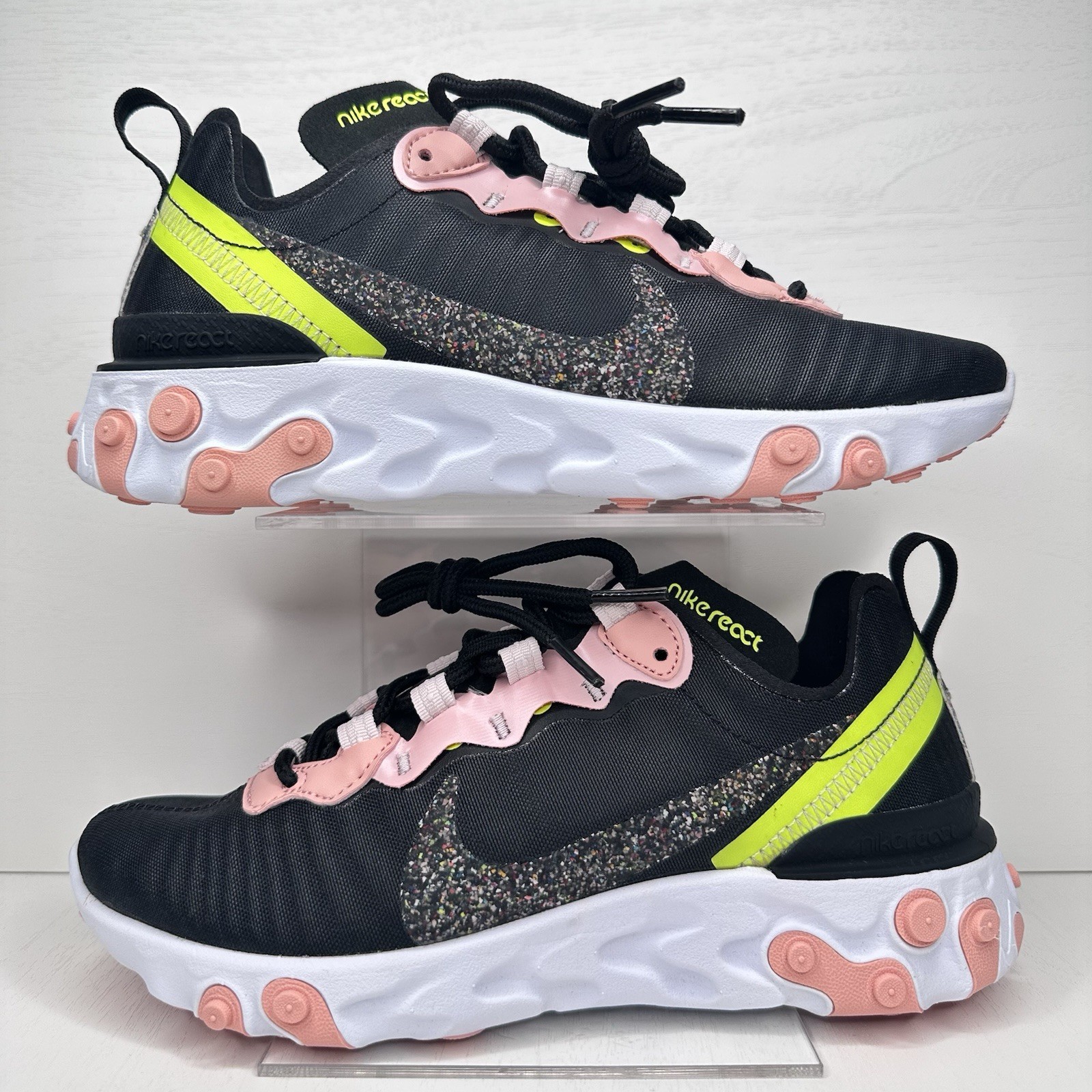 NIB Nike CD6964-002 Women React Element 55 PRM Shoes Sneakers Black Coral Size 6