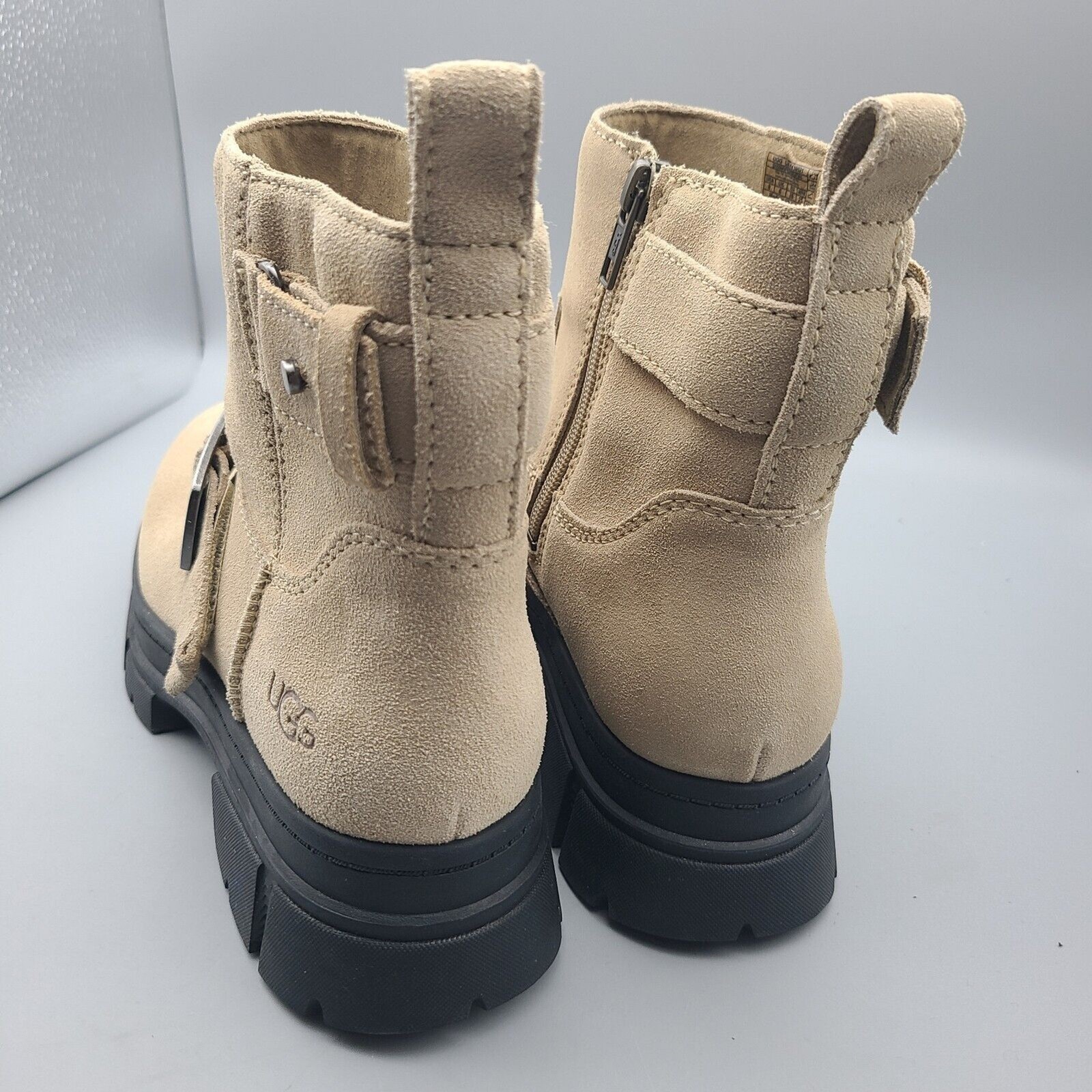 Ugg Ashton Boots Ankle Straps Buckle Zip Rugged Sand Suede Women Sz 8 39 New