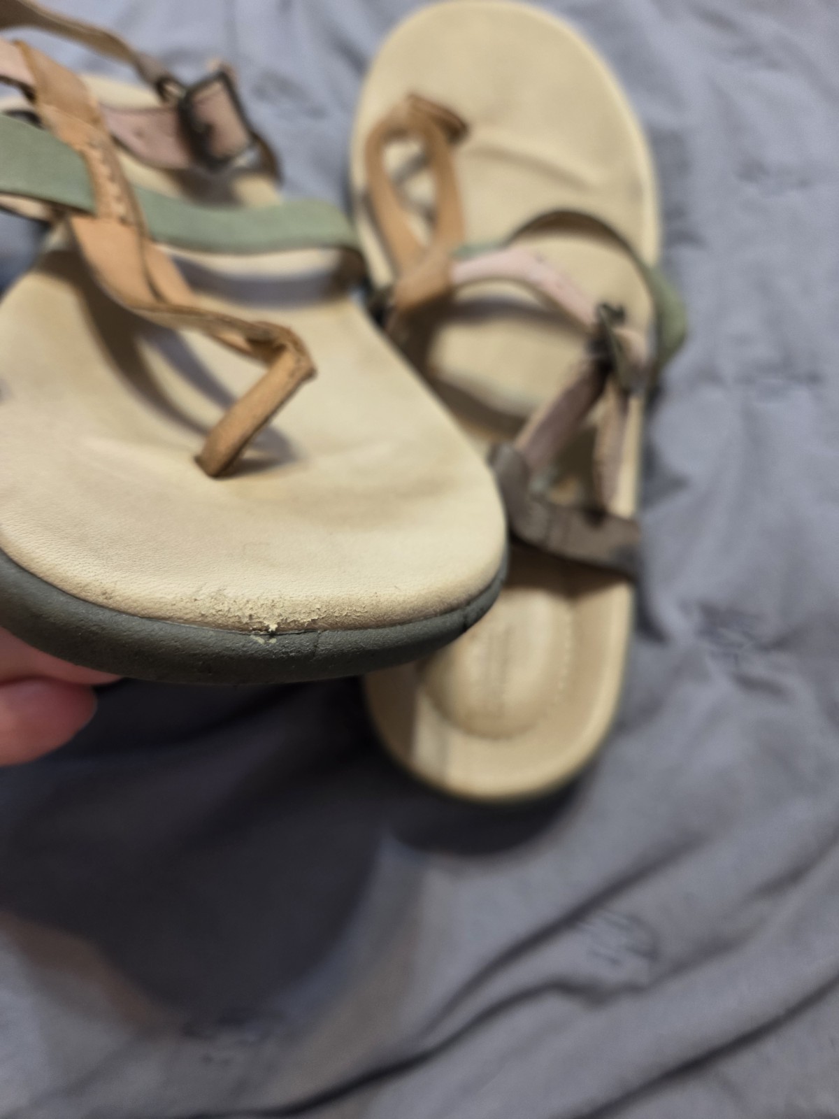 Timberland Branford Ankle Thong Sandals Leather Tan Green Pink 9 Boho Fairy