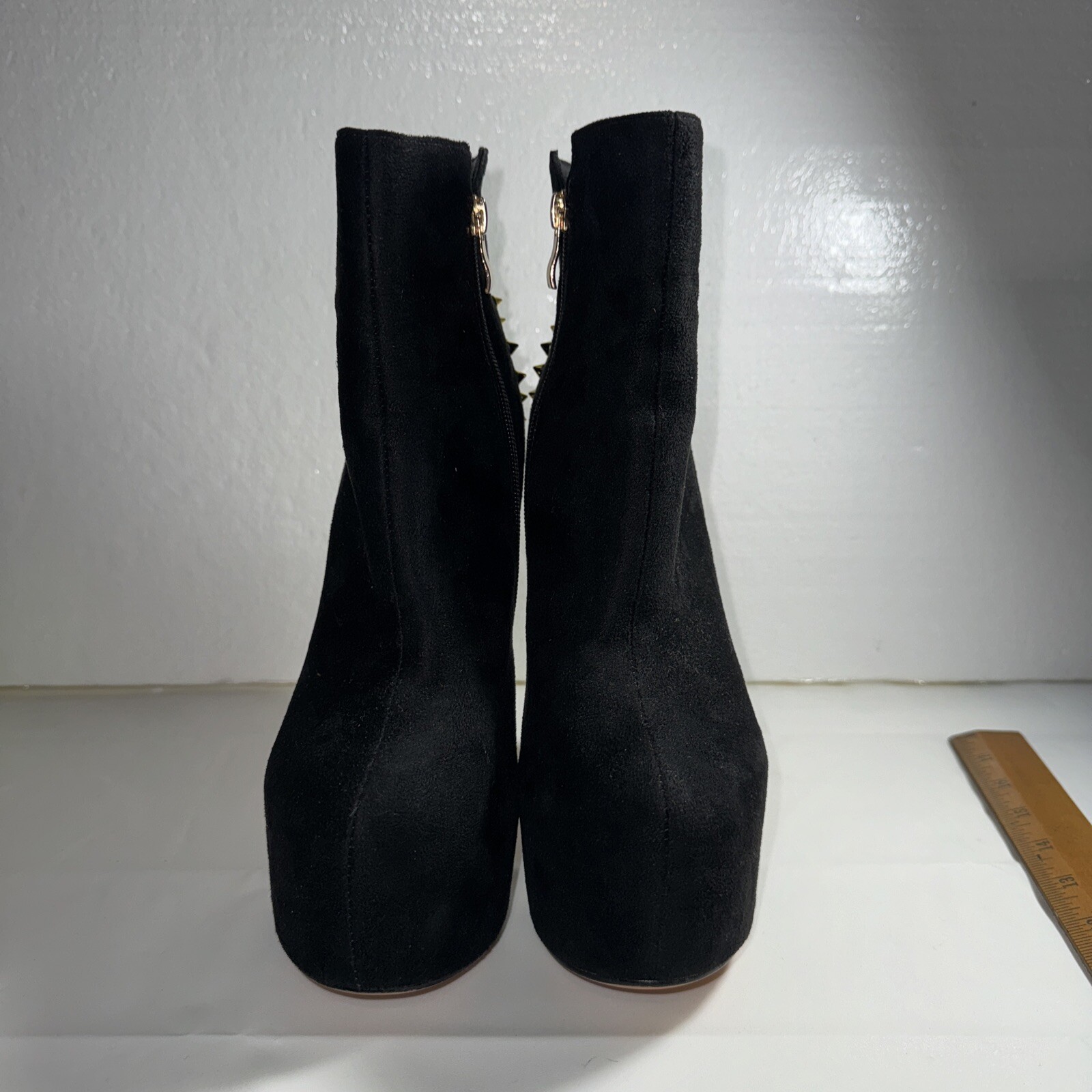 Round Toe High Platform Stiletto Heels Rivets Decor Side Zip Ankle Boots Size 8