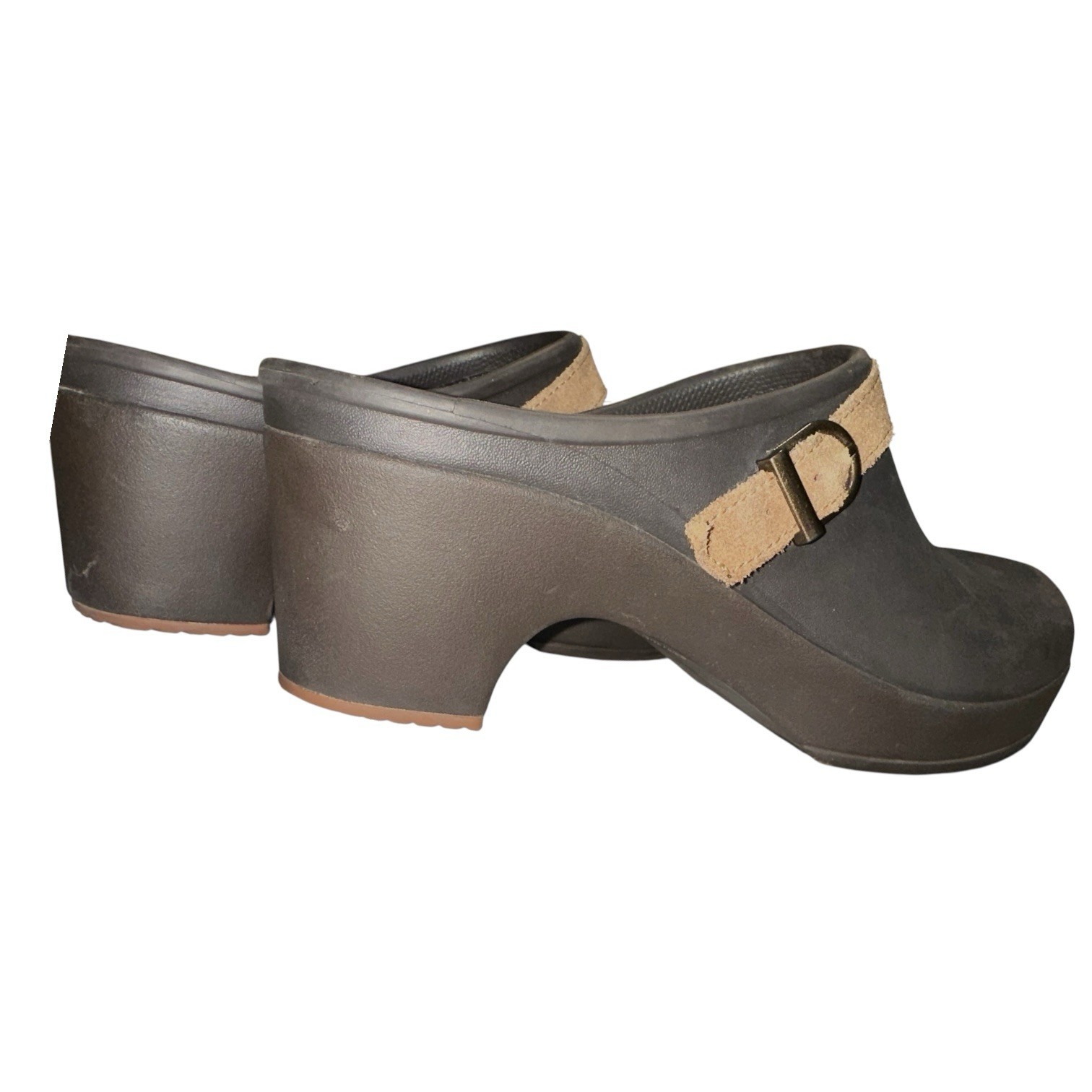 Crocs Sarah Expresso Brown Mule Rubber Block Heel Slip-On Comfy Shoe (W8)