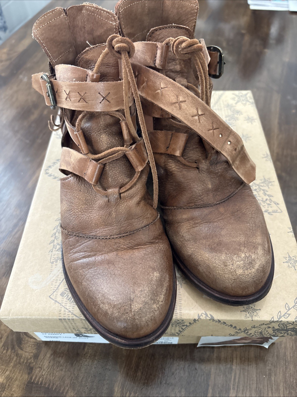 Free people Madison Lace Up Boots size 37 Fringes Straps Buckle Open sides