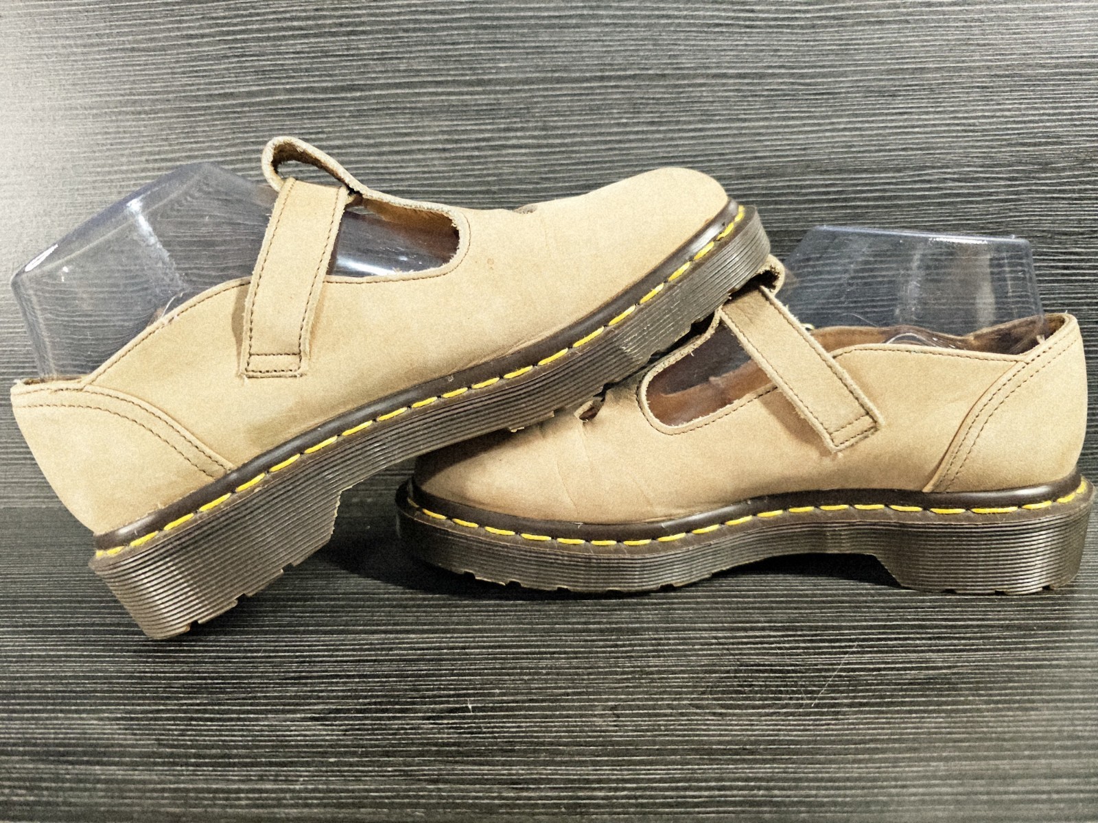 VINTAGE 90s Doc Martens 8062 T Strap Shoes Mary Jane Tan UK 4 US 6 Floral Grunge