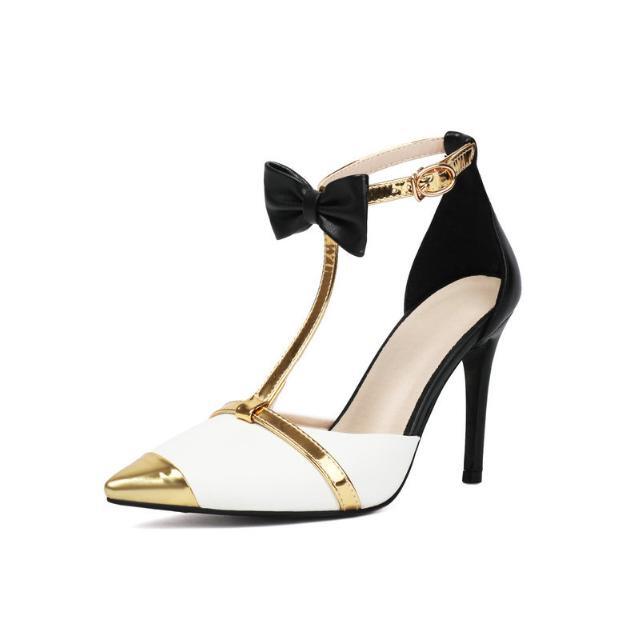 High Heel Stiletto Sandals Womens Metal Pointy Toe Bow Ankle Strap Buckle Shoes