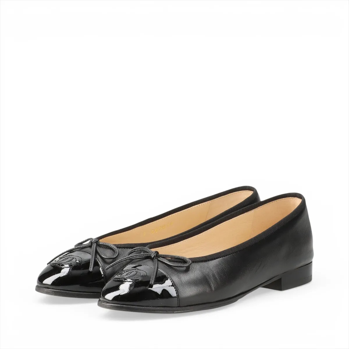 Chanel Coco Mark Leather & patent Flat Pumps 35 1/2 Ladies’ Black G02819 Lift re