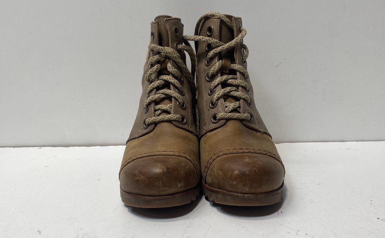 Sorel Lea Wedge British Tan Major Canvas Leather Ankle Boots Women’s Size 7