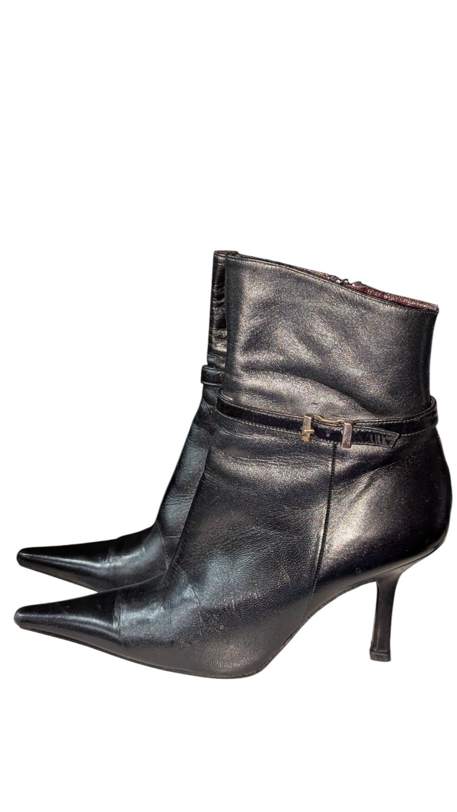 Vintage Albert Nipon Black Leather Pointed Toe Ankle Boots Heels Sz 7.5 M In Box