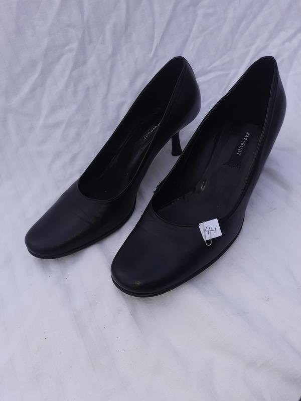 Women navy boot heels black leather 38 #B9OC