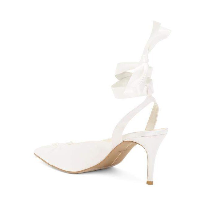 Dolce Vita Efora True White Satin Pearl Bow Ankle Tie Bridal Pumps Heels 7.5