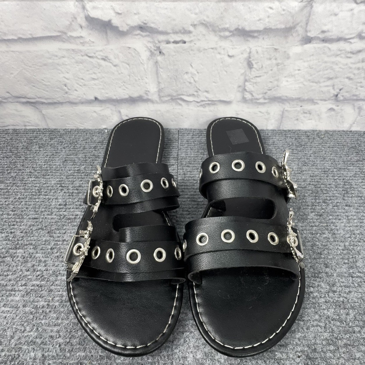 Goth Bat Buckle Slide Sandals Black Punk Grunge Alt Y2K Women’s EU 38 US 7.5
