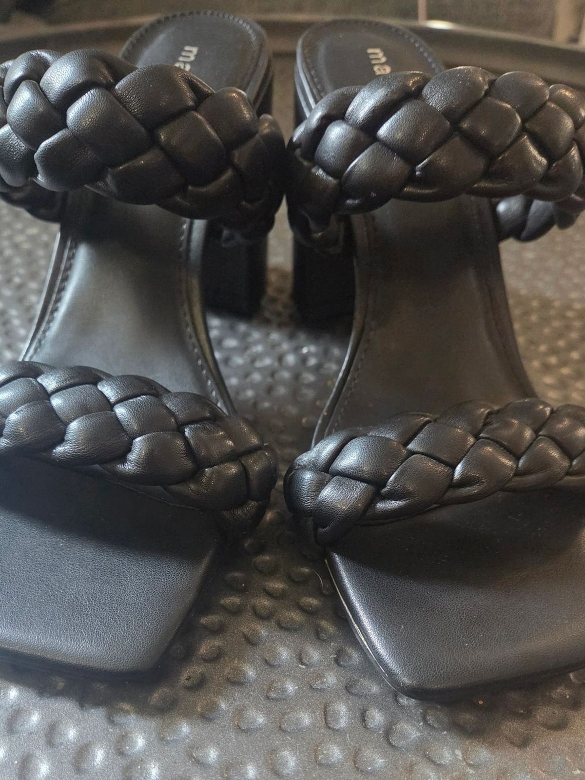 Madden Girl Black Braided Double-Strap Slide Heels