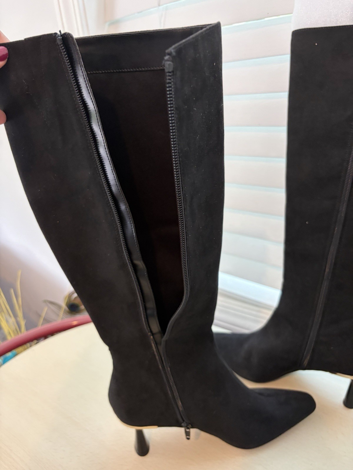 Alfani Black Knee High Pointed Toe Stiletto Boots Side Zip Womens US 7M