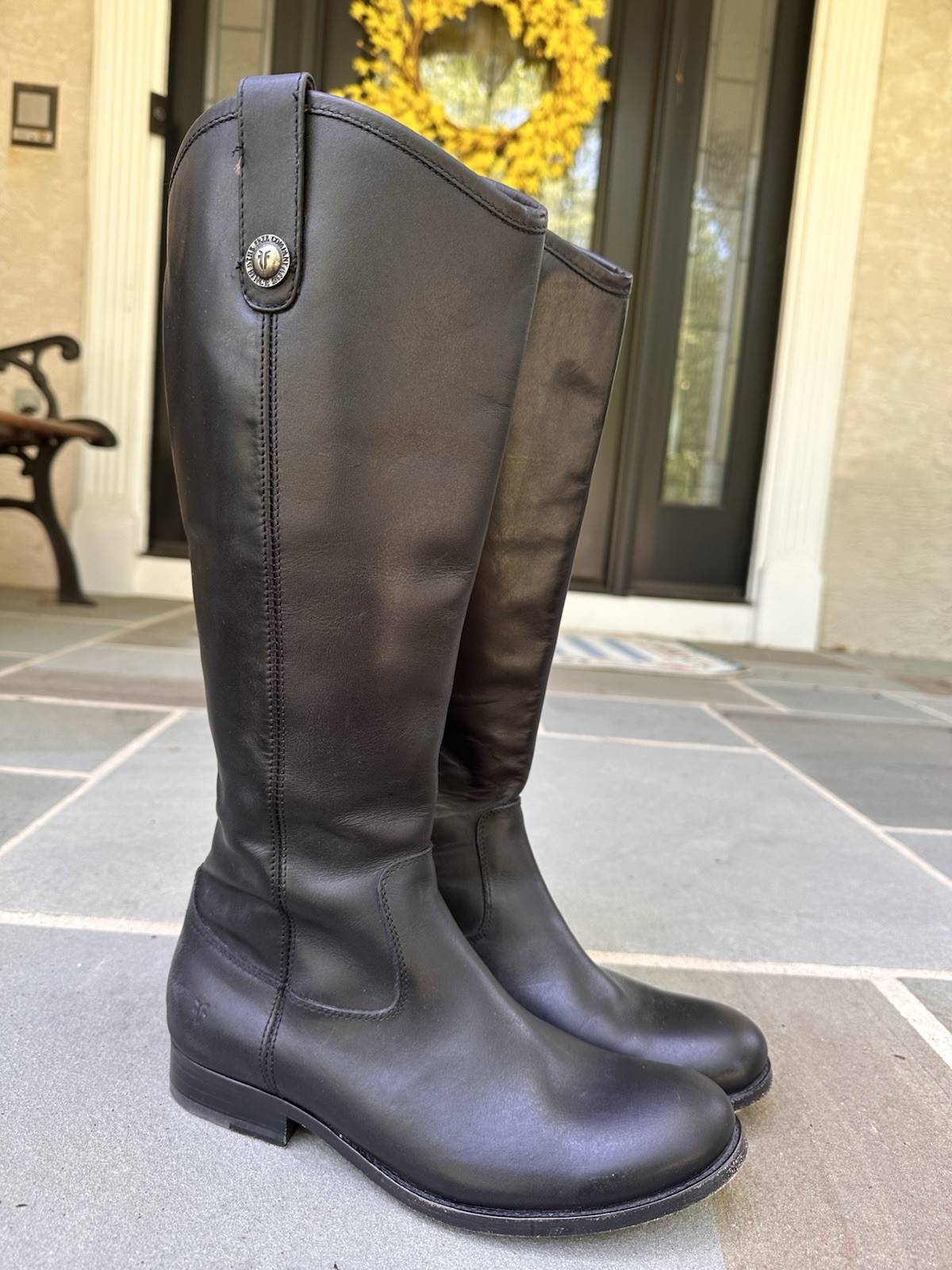 FRYE Melissa Harness Inside Zip Tall Brown Leather Boots 76929 Womens Size 7.5B