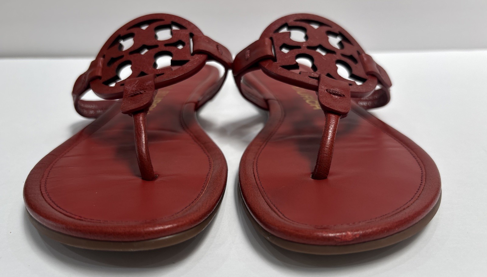 Tory Burch Miller Maroon Smooth Leather Sandals 6 M See Pics Read Description