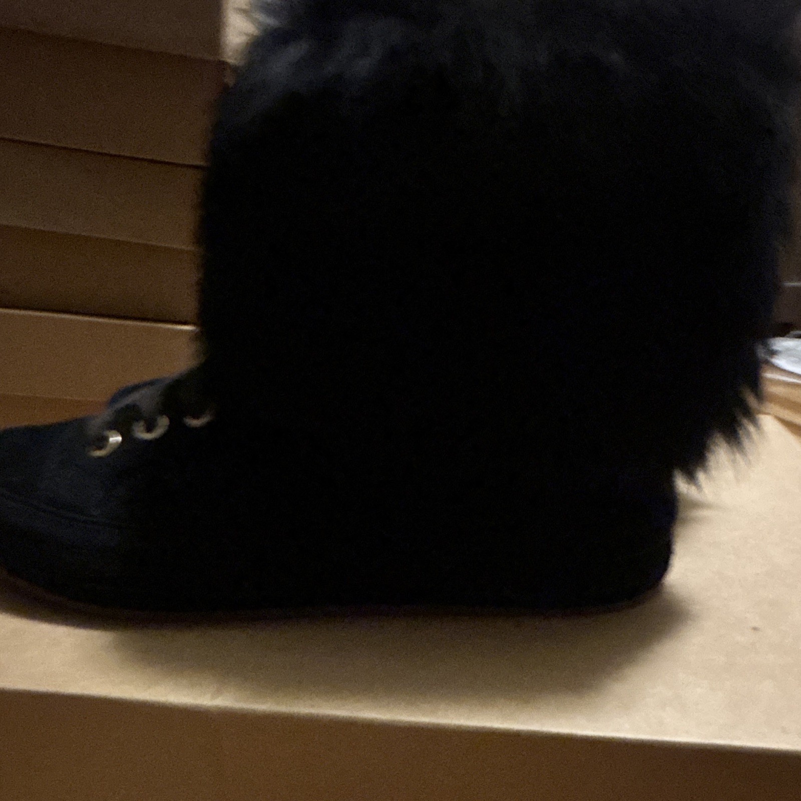 UGG W Antoine Fur Suede Faux Fur Lined Lace-Up Booties Black Women’s US 11