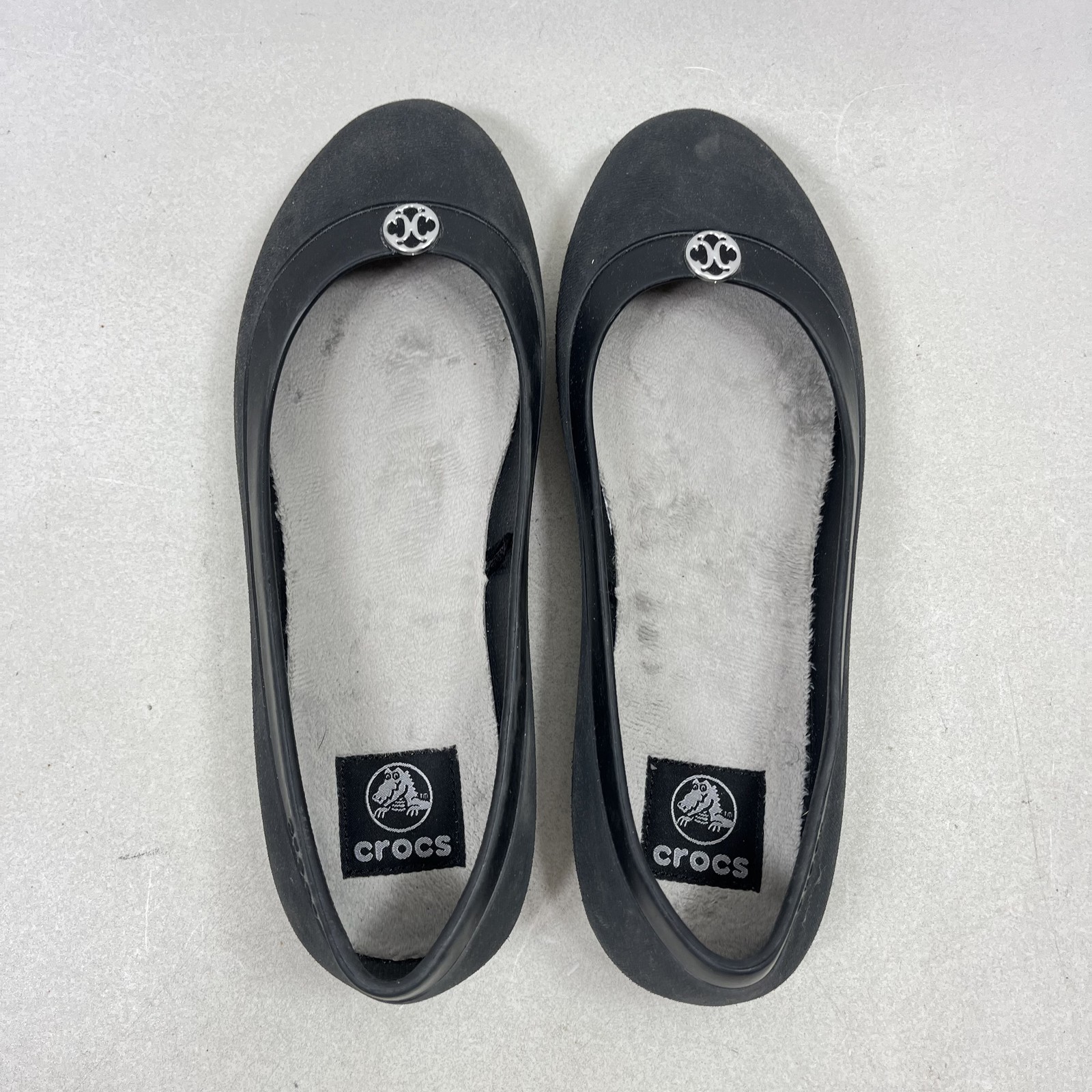 Crocs Women’s Black Flats W9 Faux Fur Lined Slip On Comfort Shoes