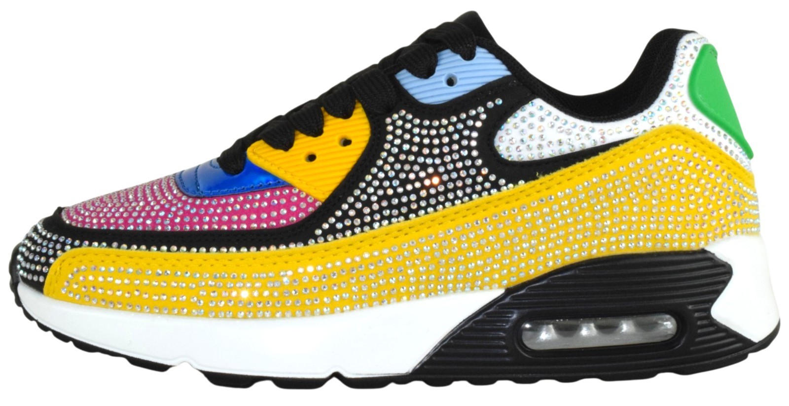 Berness Women Rhinestone Sneakers Colorful Chunky Bling Lace QUEEN Multi Black
