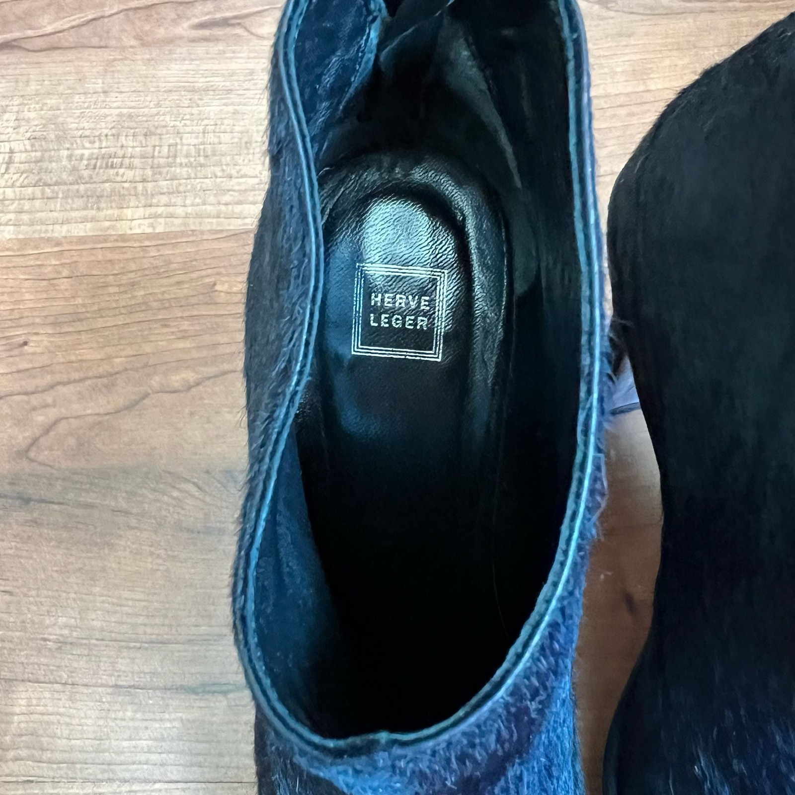 Herve Leger Black Calf Hair Ankle Heel Booties Sz 7.5