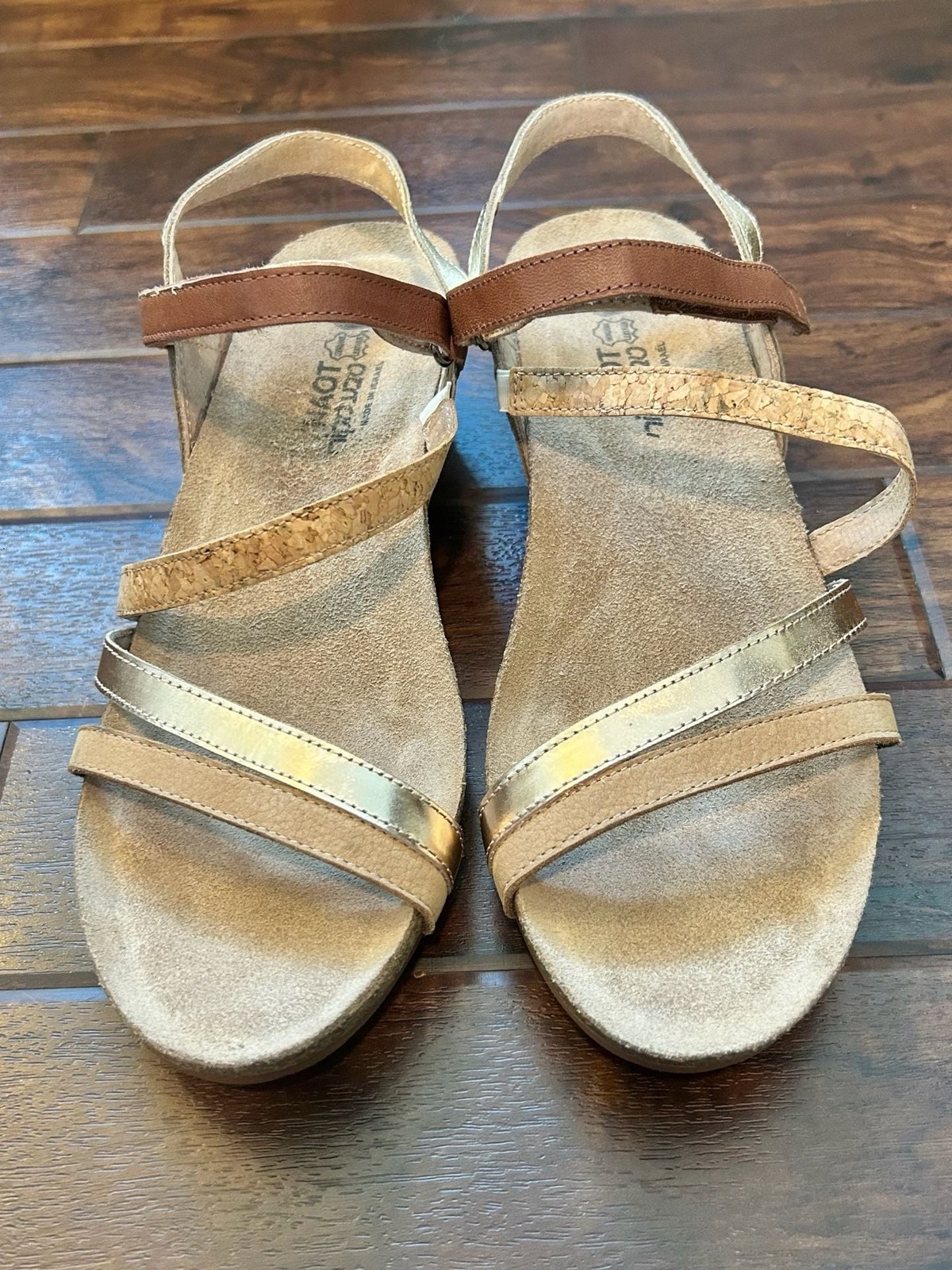 Naot Hero Women’s Multi-Colored Mixed Metal Strappy Wedge Sandals 40 EUC