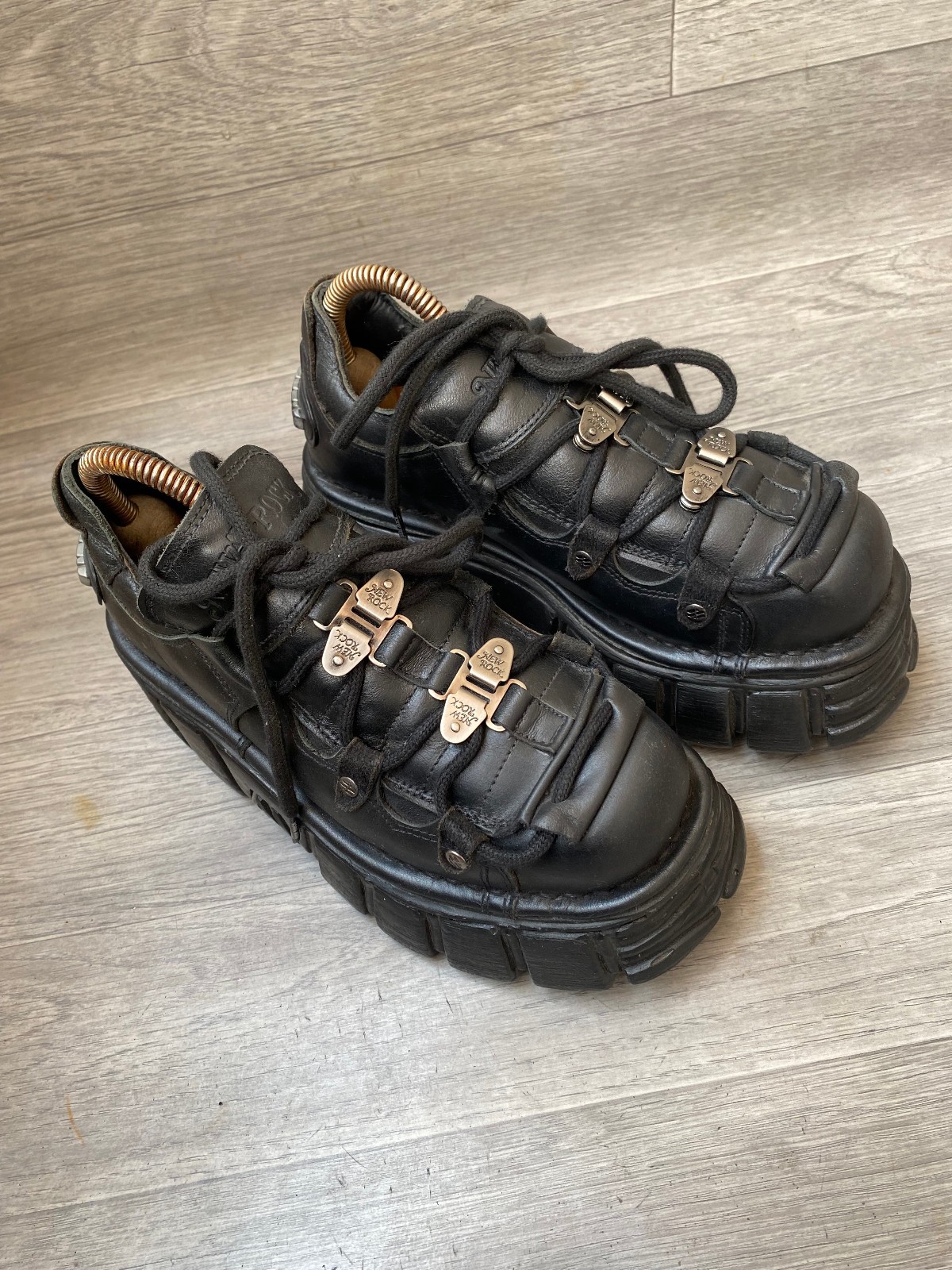 New rock platform black grunge leather chunky shoes sz 36 us 5.5