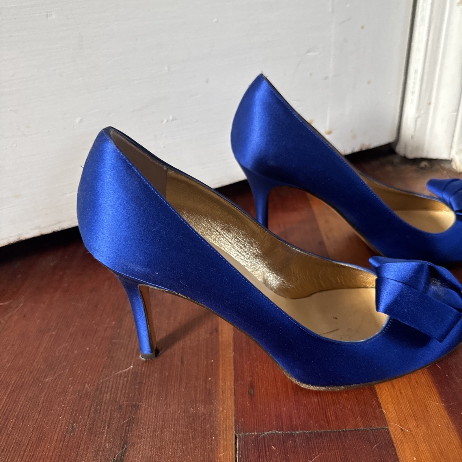 Kate Spade Royal Blue Satin Heel And With Flower