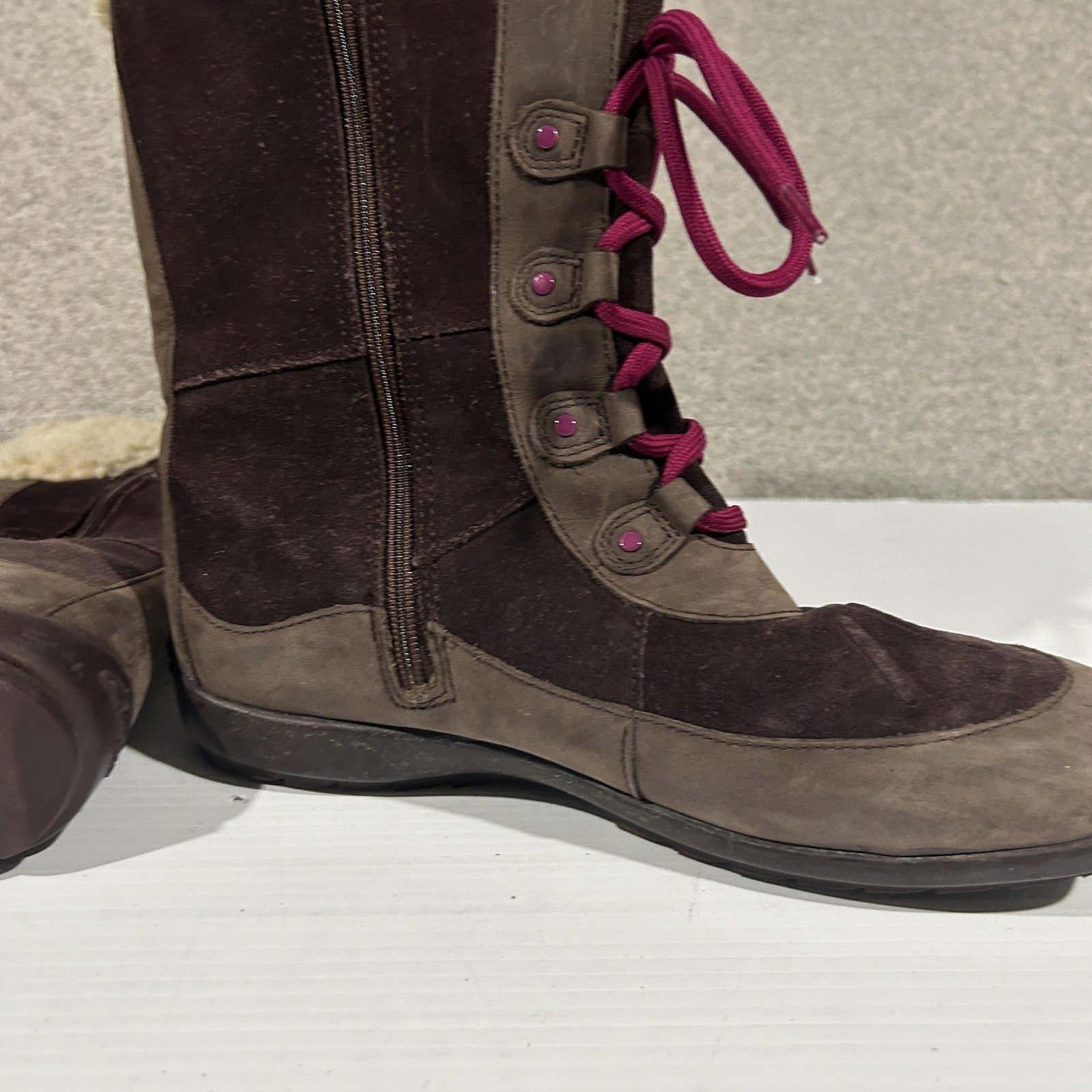 Clarks Arlina Sky Boots Womens AU 6 EU 37 Brown Suede Fur Gore Tex Snow Winter