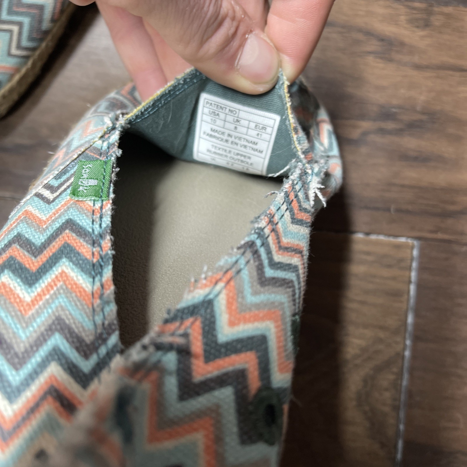 SANUK Women’s Funky Fiona Chevron Flats Sz 10 Loafers Shoes Teal Blue Multicolor