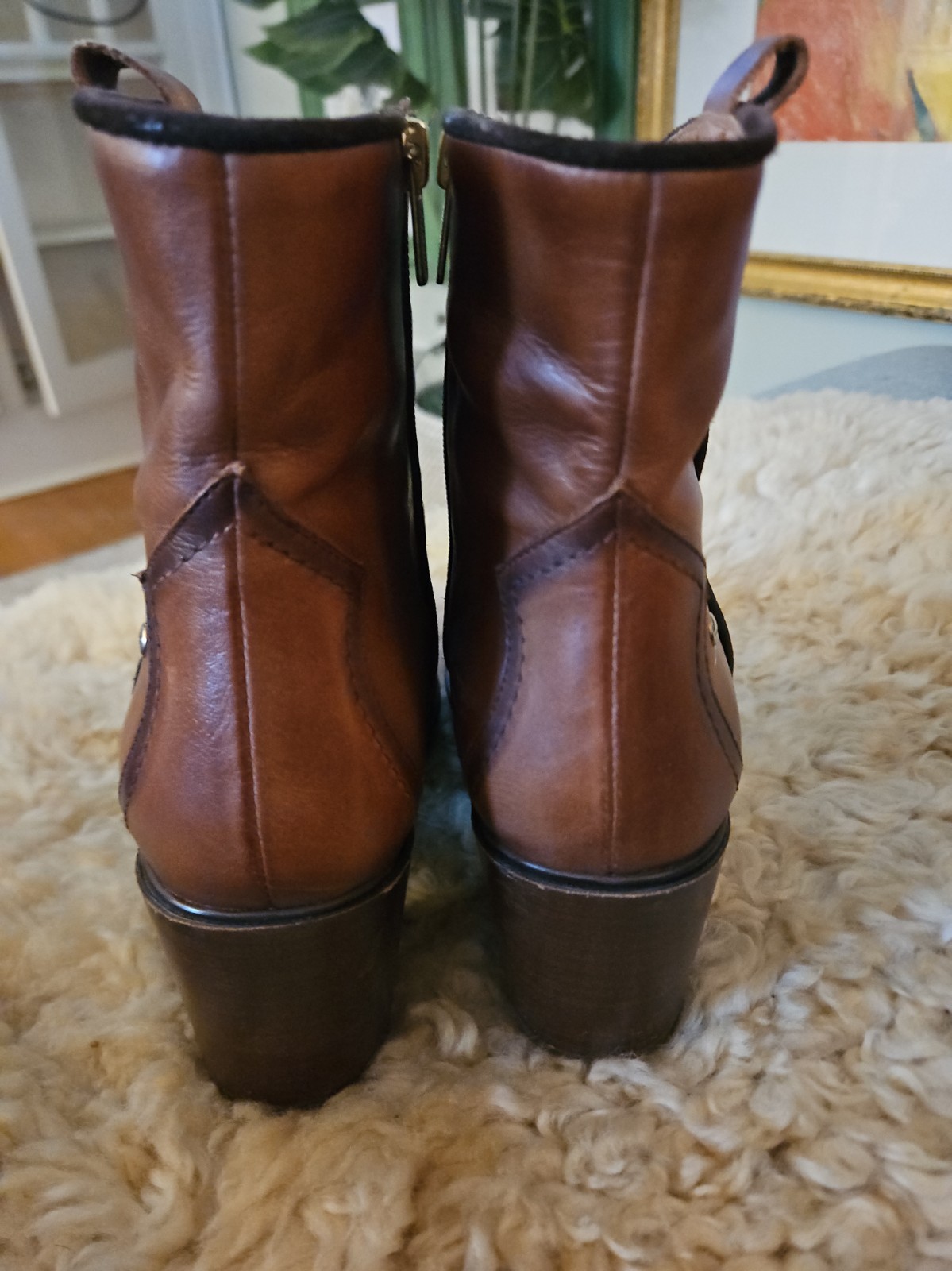 Picolinos Western Bootie Womens Size 11 Brown Leather Side Zip Ankle Boots