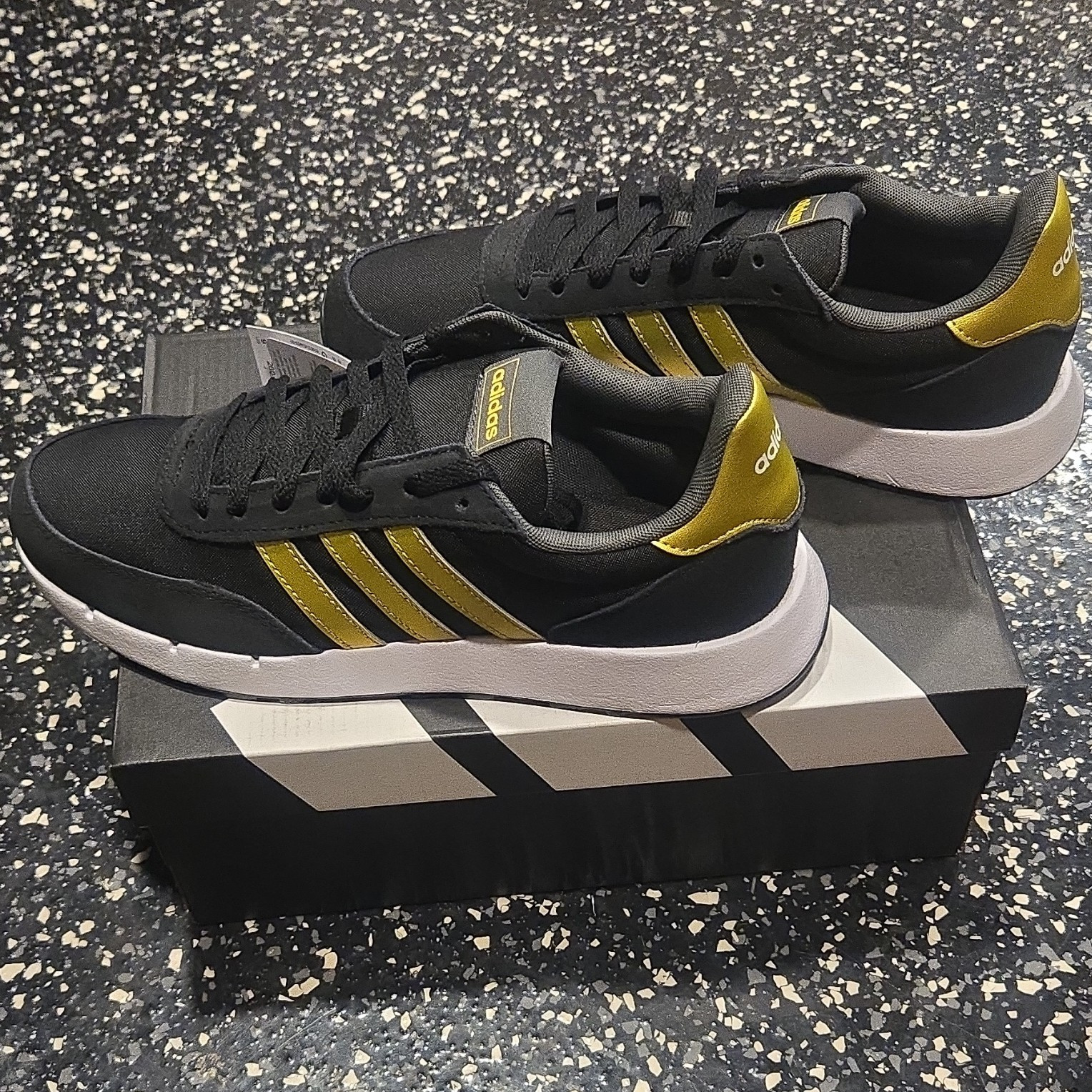 adidas Run 60S 2.0 Black/Gold/White Low Top Athletic Sneakers GX1714